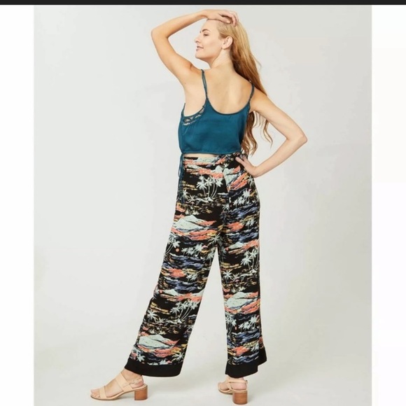 Free People Black Multicolor Wide-Leg Pants Lounge - Picture 2 of 11